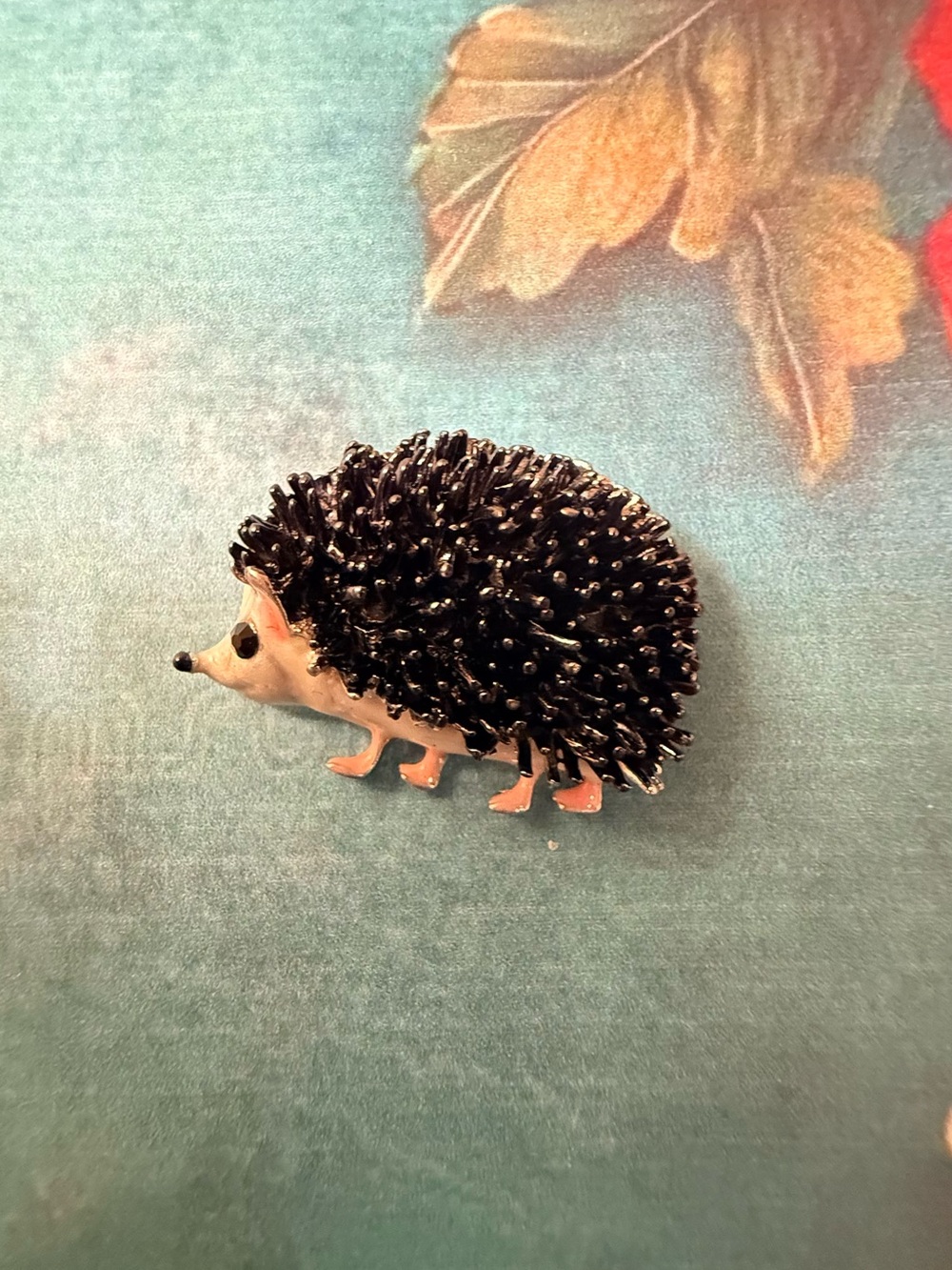 Decorative Hedgehog Figurine - Black and Cream Small Brooch